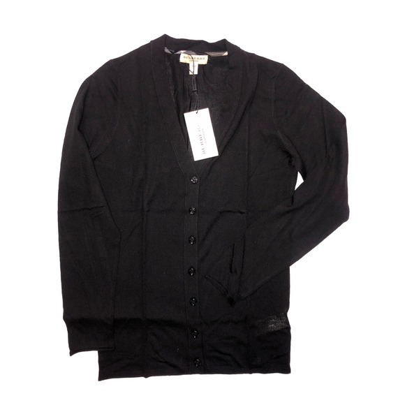 Burberry Women's M Cardigan Sweater Merino Wool Black NEW *hole - Picture 1 of 14